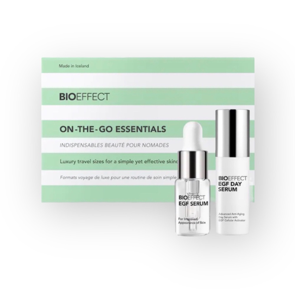 bioEFFECT ☀︎︎ EGF Serum + Daytime Serum ☀︎︎ Luxury Travel Set ☀︎ in Makeup Bag